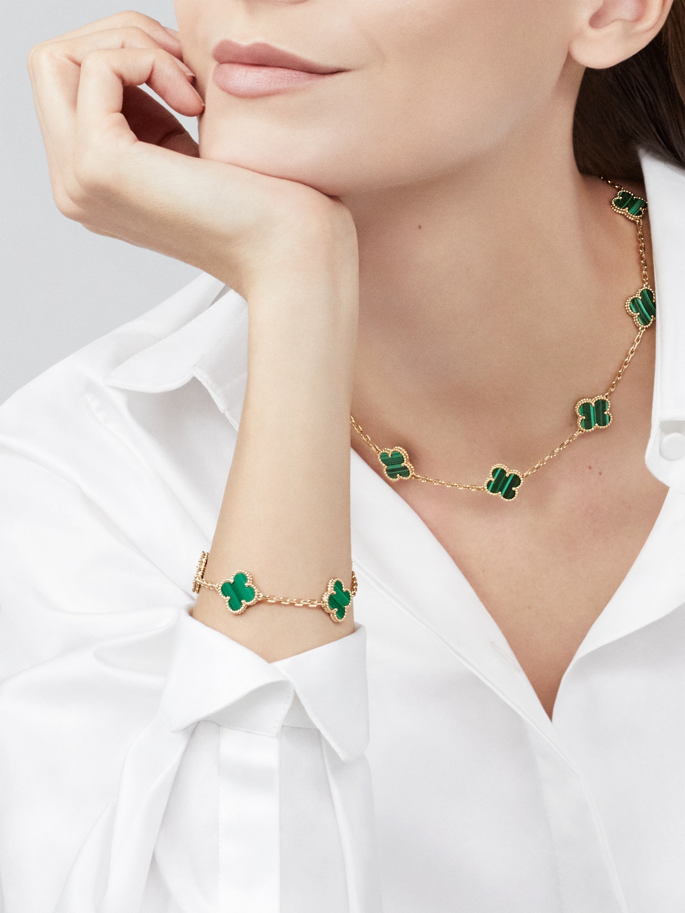 Bracelet Trèfle 5 Motifs — Malachite Verte