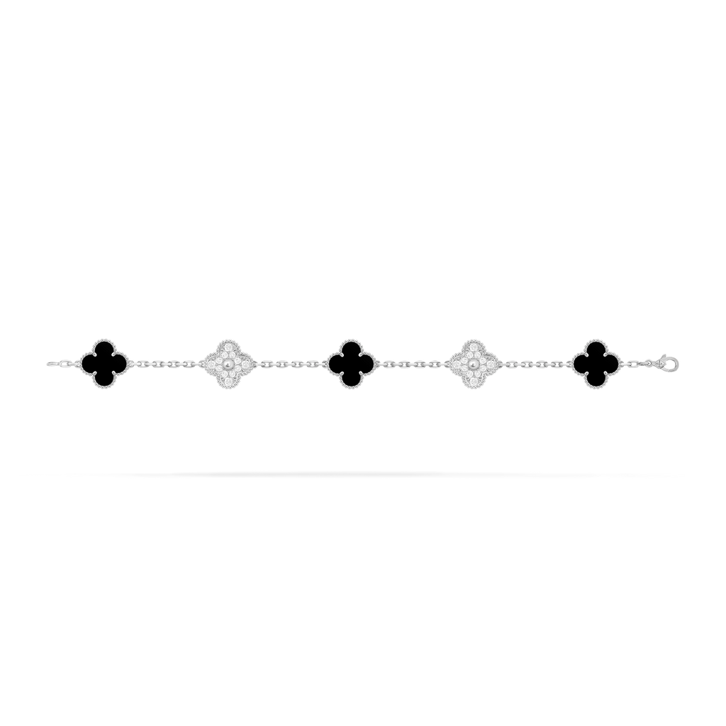 Bracelet Trèfle 5 Motifs — Onyx Noir