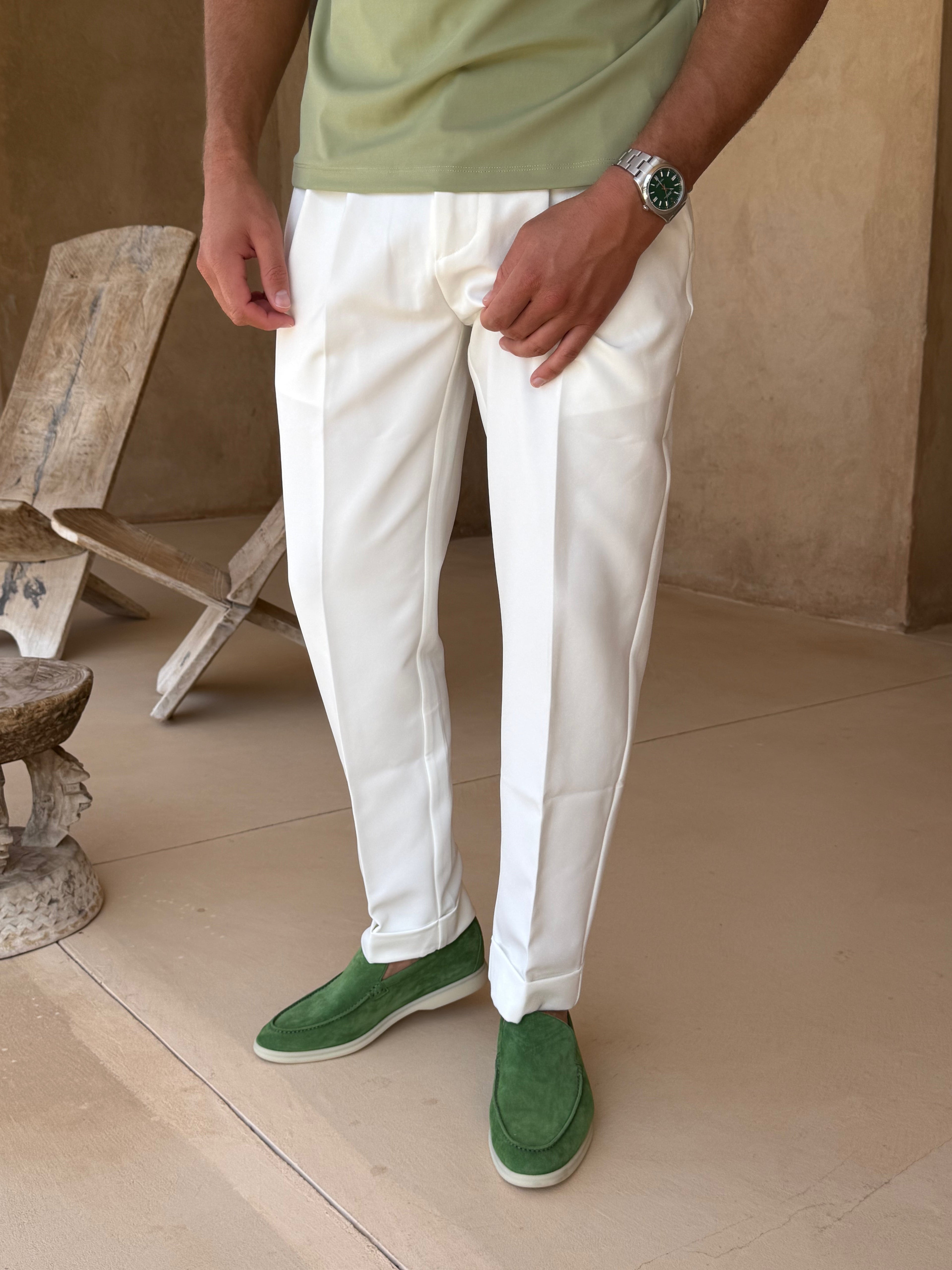Pantalon Oxford Plissé — Blanc