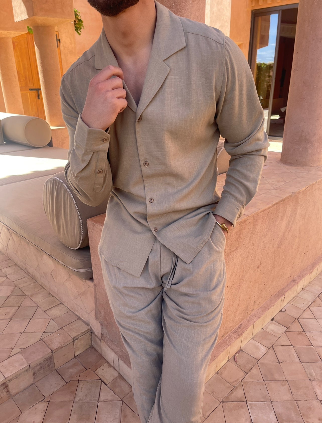 Pantalon Lin — Olive