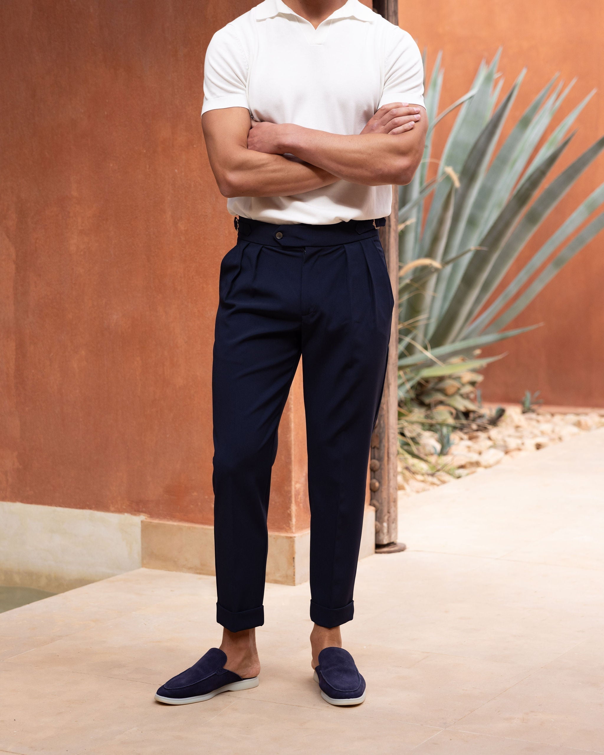 Pantalon Oxford Plissé — Bleu Marine