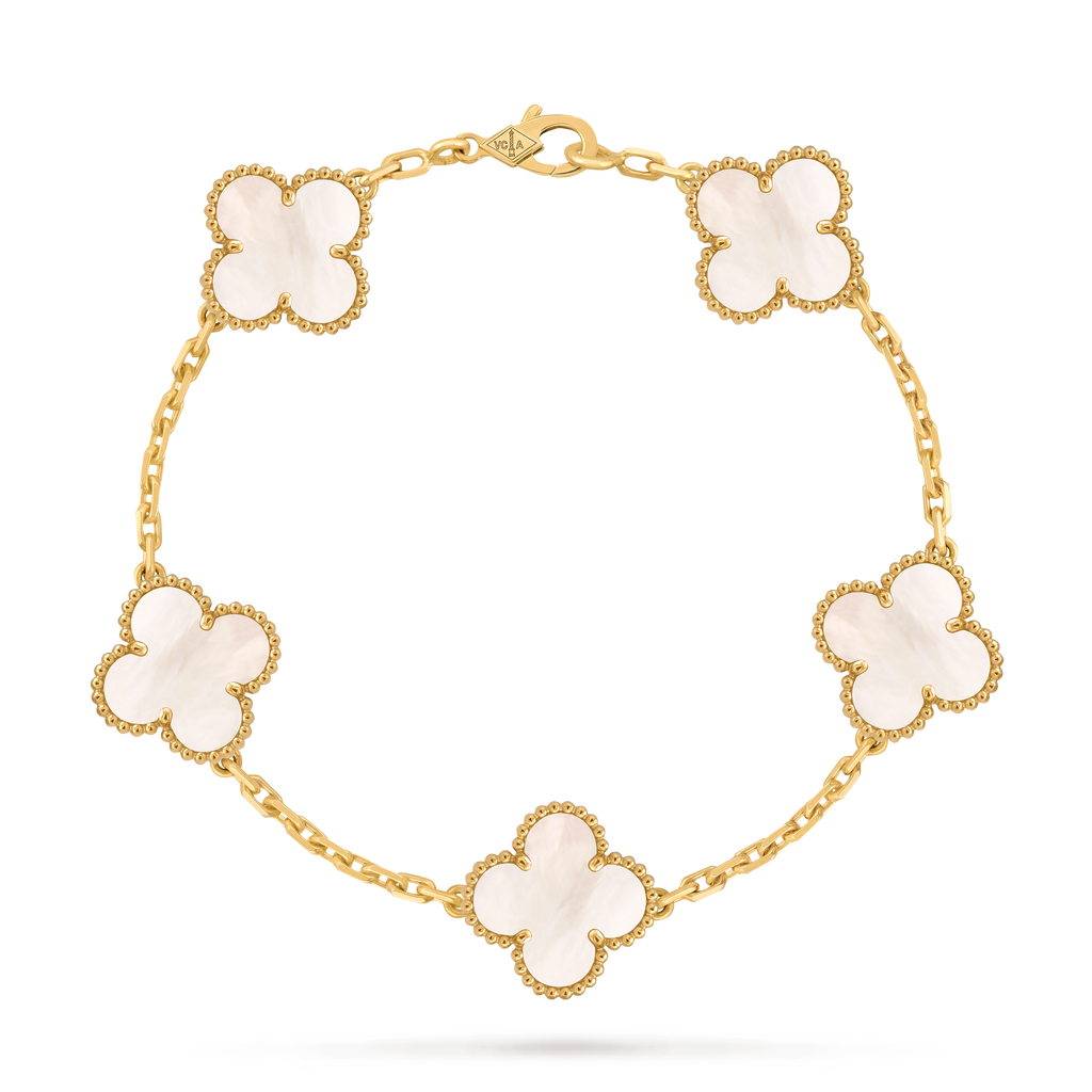 Bracelet Trèfle 5 Motifs — Nacre Blanche