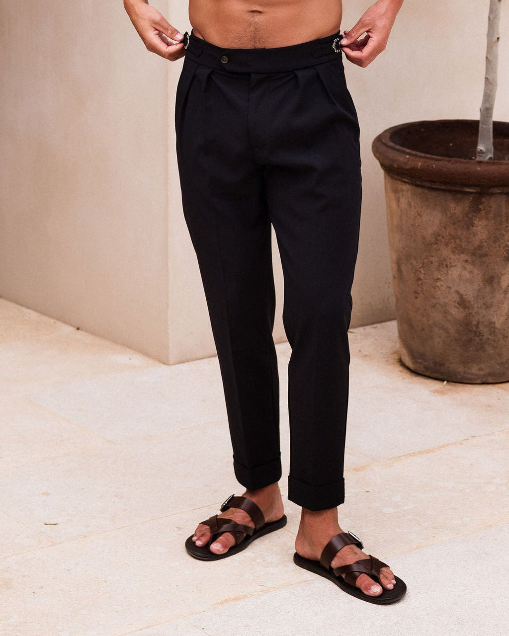 Pantalon Oxford Plissé — Noir