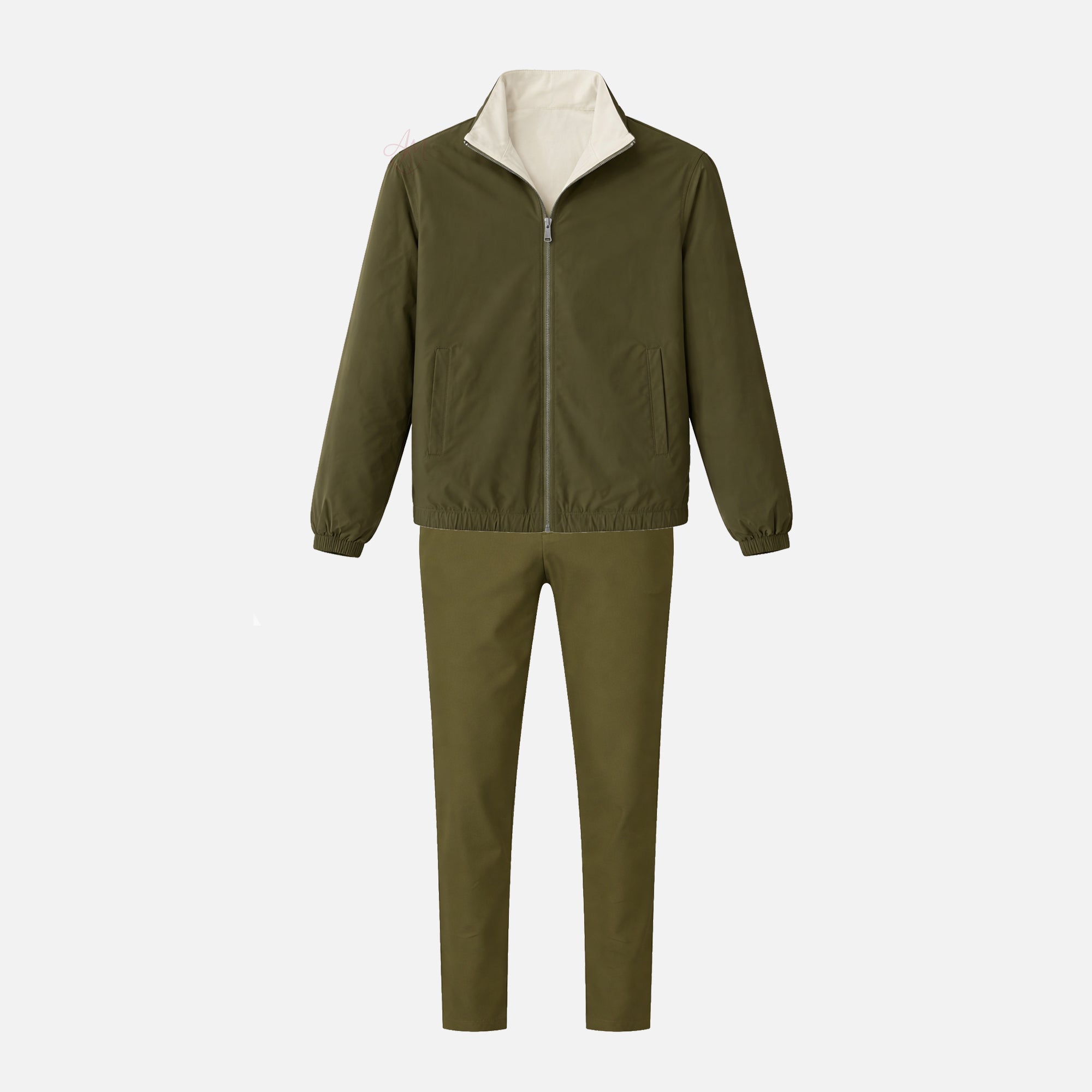Ensemble Réversible Veste + Pantalon — Olive / Crème