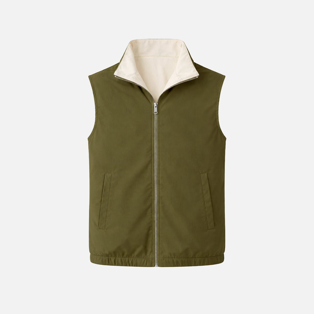 Gilet Réversible Voyage — Olive / Crème