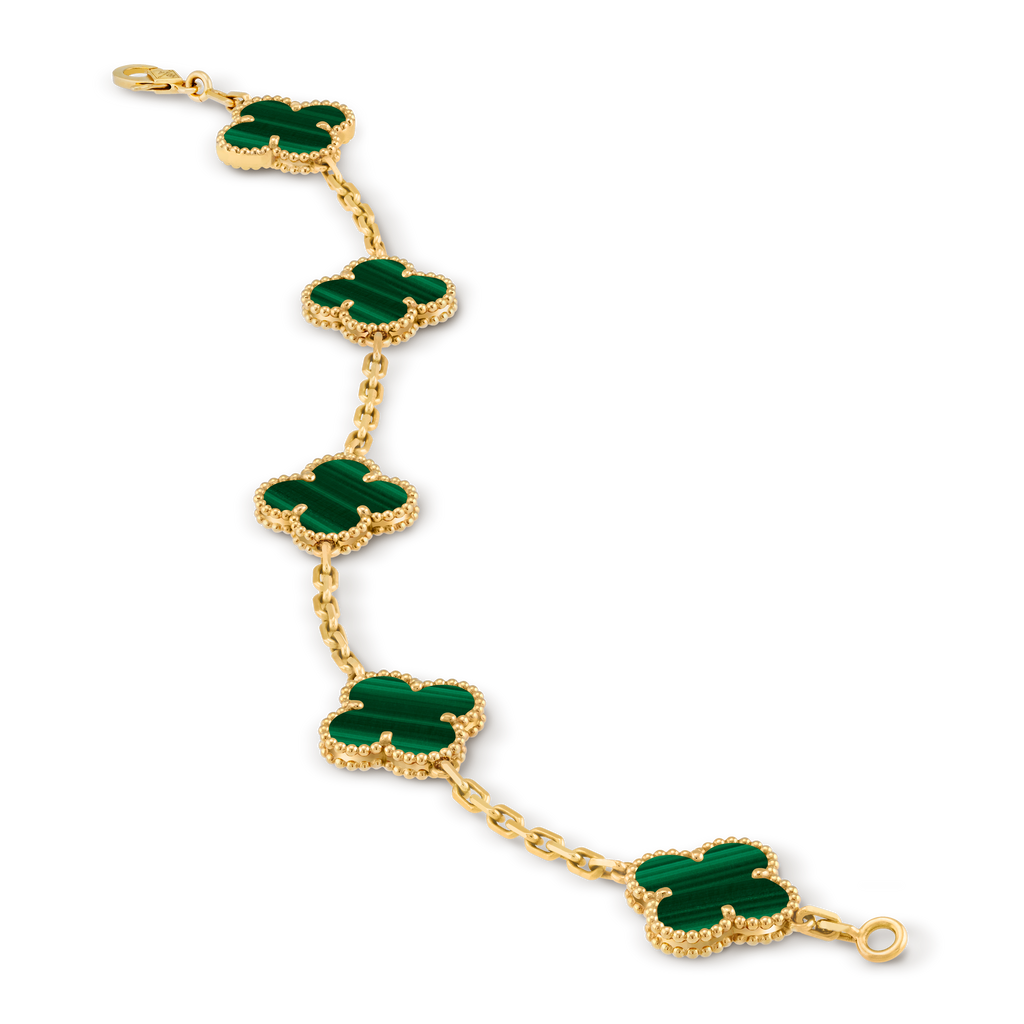 Bracelet Trèfle 5 Motifs — Malachite Verte