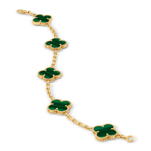 Bracelet Trèfle 5 Motifs — Malachite Verte