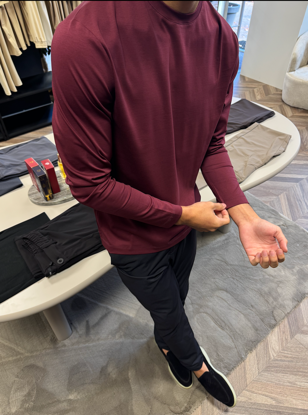 T-Shirt Manches Longues Satiné — Bordeaux